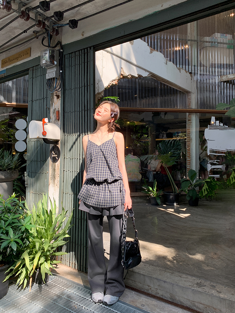 Checkered Long Camisole for Women - Strap Waist Casual Top in Summer 2025 Style, Perfect for Petite Sizes, Trendy 90s Inspired Fashion Checkered Long Camisole for Women - Strap Waist Casual Top in Summer 2025 Style, Perfect for Petite Sizes, Trendy 90s Inspired Fashion