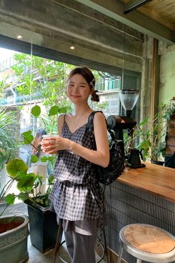 Checkered Long Camisole for Women - Strap Waist Casual Top in Summer 2025 Style, Perfect for Petite Sizes, Trendy 90s Inspired Fashion