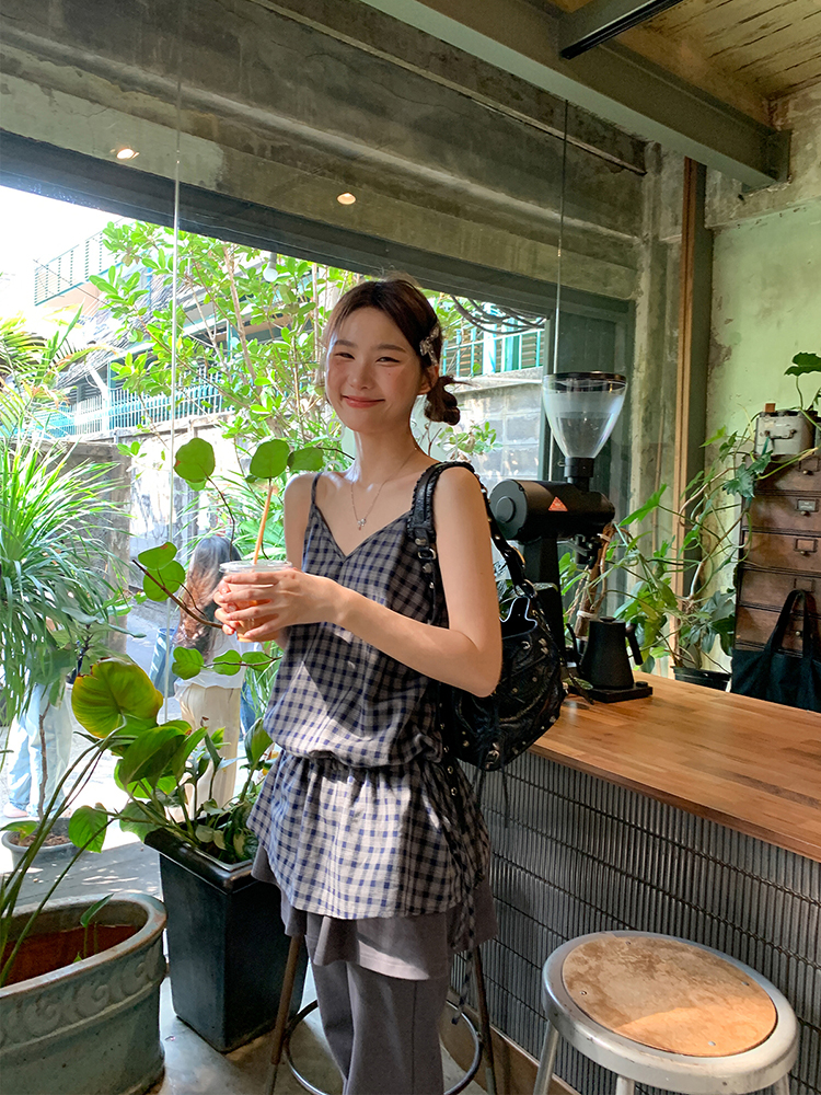 Checkered Long Camisole for Women - Strap Waist Casual Top in Summer 2025 Style, Perfect for Petite Sizes, Trendy 90s Inspired Fashion Checkered Long Camisole for Women - Strap Waist Casual Top in Summer 2025 Style, Perfect for Petite Sizes, Trendy 90s Inspired Fashion