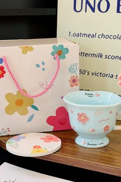 Cherry Blossom Ceramic Mug with Spoon - Aesthetic Coffee Cup for Girls, Perfect Office Gift or Valentine's Day Present