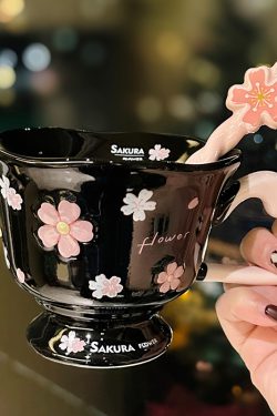 Cherry Blossom Ceramic Mug with Spoon - Aesthetic Coffee Cup for Girls, Perfect Office Gift or Valentine's Day Present