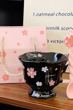 Cherry Blossom Ceramic Mug with Spoon - Aesthetic Coffee Cup for Girls, Perfect Office Gift or Valentine's Day Present