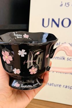 Cherry Blossom Ceramic Mug with Spoon - Aesthetic Coffee Cup for Girls, Perfect Office Gift or Valentine's Day Present