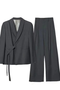 Chic Belted Suit Jacket and Wide-Leg Pants Two-Piece Set for Women - Spring Autumn Casual Outfit Trend