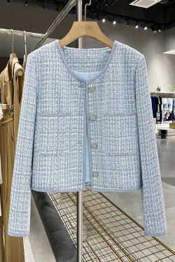 Chic Blue French-Style Short Jacket for Women – Trendy Spring Autumn Streetwear Top 2025