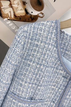 Chic Blue French-Style Short Jacket for Women – Trendy Spring Autumn Streetwear Top 2025