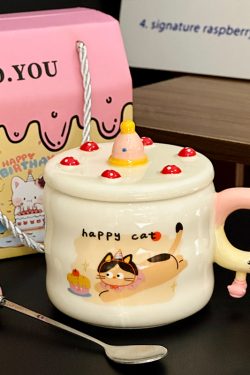 Chic Ceramic Water Cup - Cute Birthday Cake Design Coffee Mug Gift for Trendy Girls, Perfect Souvenir for Special Occasions
