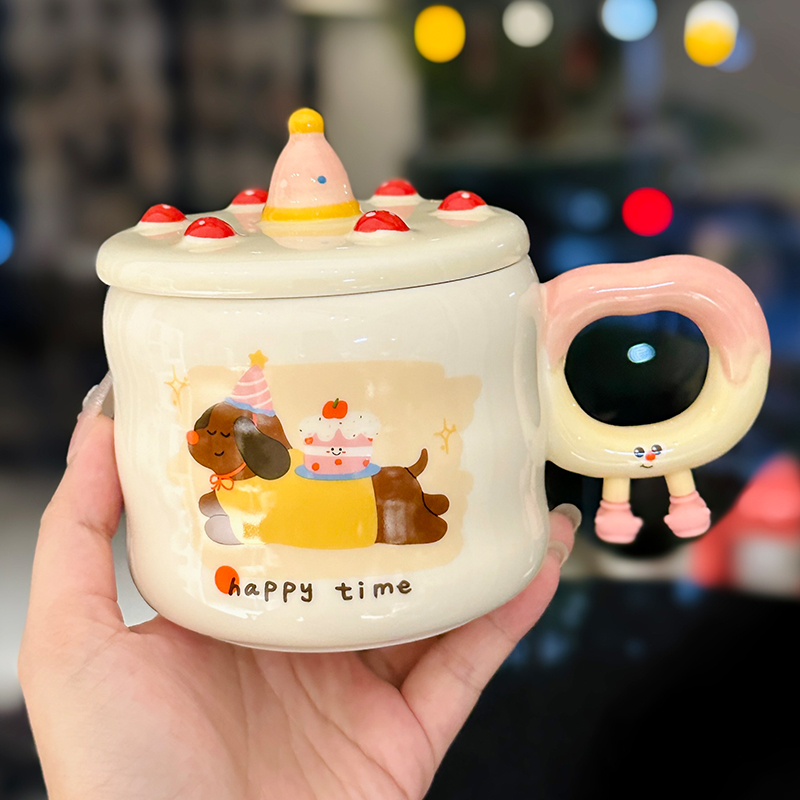 Chic Ceramic Water Cup - Cute Birthday Cake Design Coffee Mug Gift for Trendy Girls, Perfect Souvenir for Special Occasions Chic Ceramic Water Cup - Cute Birthday Cake Design Coffee Mug Gift for Trendy Girls, Perfect Souvenir for Special Occasions