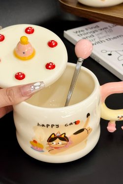 Chic Ceramic Water Cup - Cute Birthday Cake Design Coffee Mug Gift for Trendy Girls, Perfect Souvenir for Special Occasions