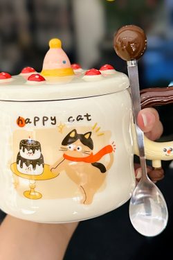 Chic Ceramic Water Cup - Cute Birthday Cake Design Coffee Mug Gift for Trendy Girls, Perfect Souvenir for Special Occasions