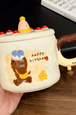 Chic Ceramic Water Cup - Cute Birthday Cake Design Coffee Mug Gift for Trendy Girls, Perfect Souvenir for Special Occasions