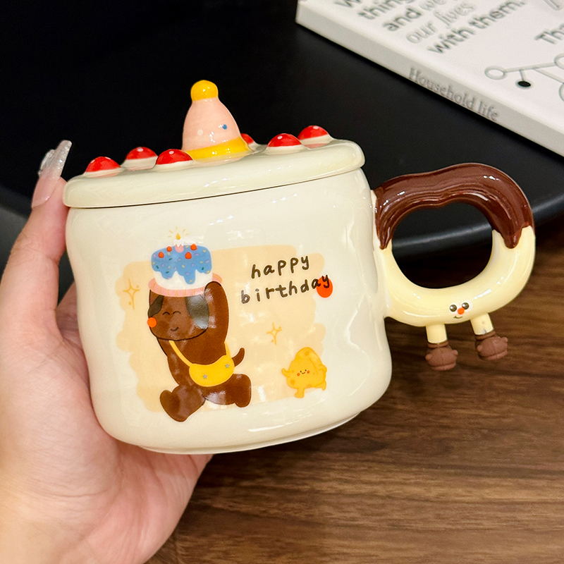 Chic Ceramic Water Cup - Cute Birthday Cake Design Coffee Mug Gift for Trendy Girls, Perfect Souvenir for Special Occasions Chic Ceramic Water Cup - Cute Birthday Cake Design Coffee Mug Gift for Trendy Girls, Perfect Souvenir for Special Occasions