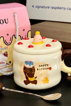 Chic Ceramic Water Cup - Cute Birthday Cake Design Coffee Mug Gift for Trendy Girls, Perfect Souvenir for Special Occasions