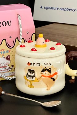 Chic Ceramic Water Cup - Cute Birthday Cake Design Coffee Mug Gift for Trendy Girls, Perfect Souvenir for Special Occasions