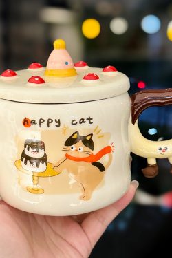 Chic Ceramic Water Cup - Cute Birthday Cake Design Coffee Mug Gift for Trendy Girls, Perfect Souvenir for Special Occasions