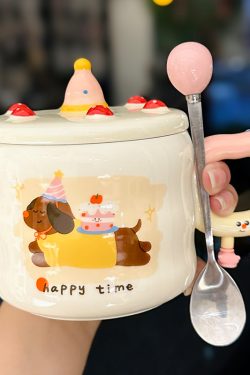 Chic Ceramic Water Cup - Cute Birthday Cake Design Coffee Mug Gift for Trendy Girls, Perfect Souvenir for Special Occasions