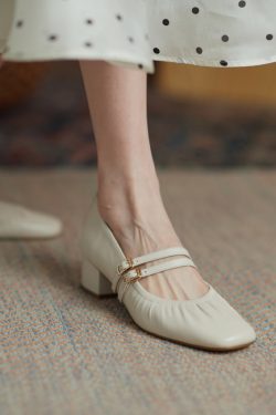 Chic Genuine Leather Mary Jane Shoes for Women - Mid-Heel Square Toe Flats - Stylish Summer Grandma Shoes