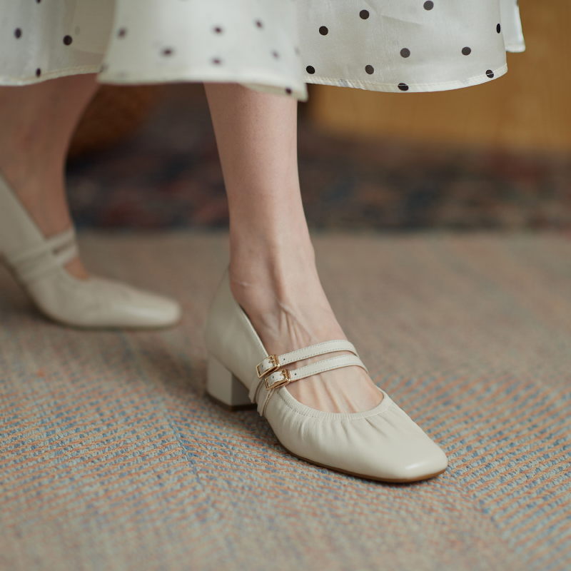 Chic Genuine Leather Mary Jane Shoes for Women - Mid-Heel Square Toe Flats - Stylish Summer Grandma Shoes Chic Genuine Leather Mary Jane Shoes for Women - Mid-Heel Square Toe Flats - Stylish Summer Grandma Shoes