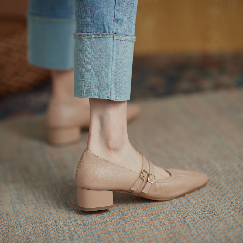 Chic Genuine Leather Mary Jane Shoes for Women - Mid-Heel Square Toe Flats - Stylish Summer Grandma Shoes Chic Genuine Leather Mary Jane Shoes for Women - Mid-Heel Square Toe Flats - Stylish Summer Grandma Shoes
