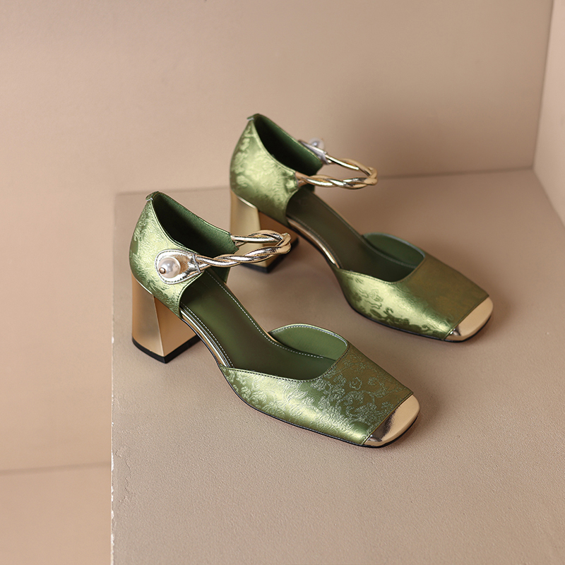 Chic Genuine Leather Square-Toe Mesh Mary Jane Shoes for Women, Spring 2023 Style with Pearl Chunky Heel Chic Genuine Leather Square-Toe Mesh Mary Jane Shoes for Women, Spring 2023 Style with Pearl Chunky Heel