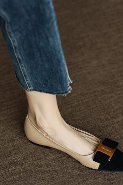 Chic Italian Color-Block Square-Toe Flats - Women's Shallow Mouth Shoes in Chanel Style, Perfect for Everyday Wear