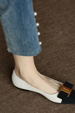 Chic Italian Color-Block Square-Toe Flats - Women's Shallow Mouth Shoes in Chanel Style, Perfect for Everyday Wear