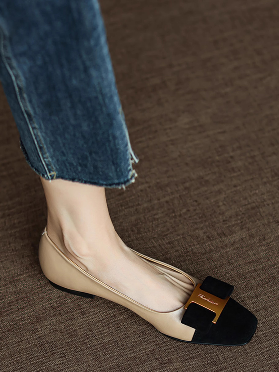 Chic Italian Color-Block Square-Toe Flats - Women's Shallow Mouth Shoes in Chanel Style, Perfect for Everyday Wear Chic Italian Color-Block Square-Toe Flats - Women's Shallow Mouth Shoes in Chanel Style, Perfect for Everyday Wear