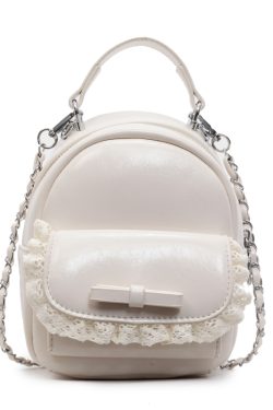 Chic Mini Cute Backpack Shoulder Bag for Women with Stylish Chain Detail and Elegant Lace Trim