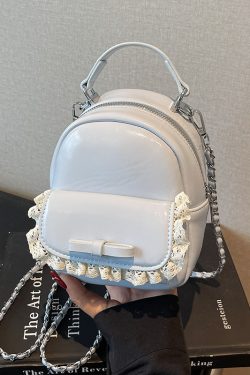 Chic Mini Cute Backpack Shoulder Bag for Women with Stylish Chain Detail and Elegant Lace Trim