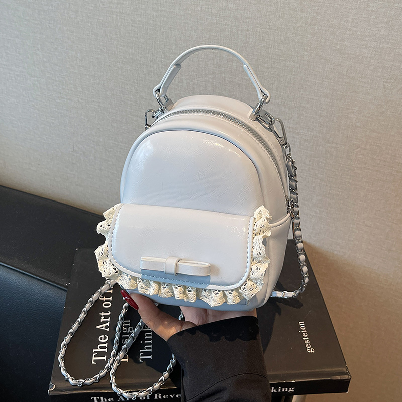 Chic Mini Cute Backpack Shoulder Bag for Women with Stylish Chain Detail and Elegant Lace Trim Chic Mini Cute Backpack Shoulder Bag for Women with Stylish Chain Detail and Elegant Lace Trim