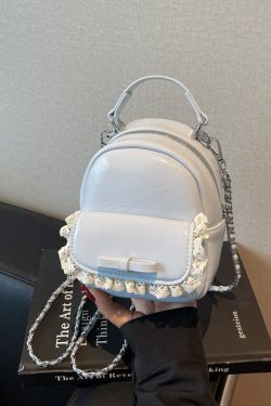 Chic Mini Cute Backpack Shoulder Bag for Women with Stylish Chain Detail and Elegant Lace Trim
