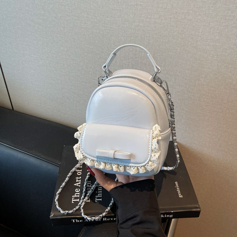 Chic Mini Cute Backpack Shoulder Bag for Women with Stylish Chain Detail and Elegant Lace Trim Chic Mini Cute Backpack Shoulder Bag for Women with Stylish Chain Detail and Elegant Lace Trim