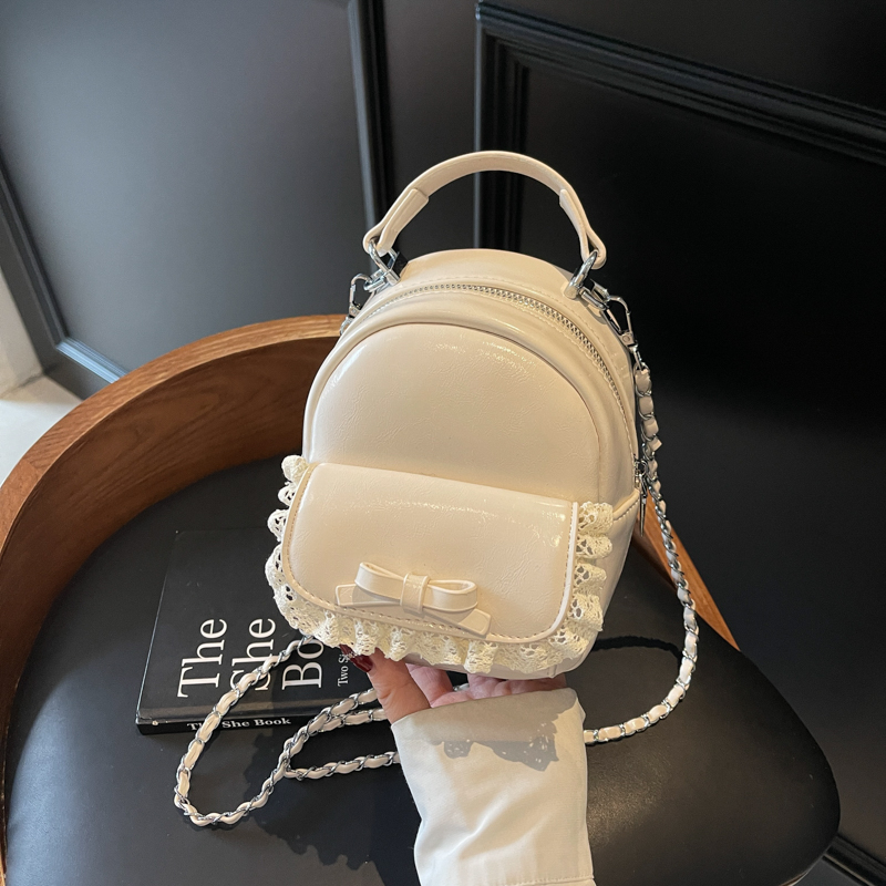Chic Mini Cute Backpack Shoulder Bag for Women with Stylish Chain Detail and Elegant Lace Trim Chic Mini Cute Backpack Shoulder Bag for Women with Stylish Chain Detail and Elegant Lace Trim