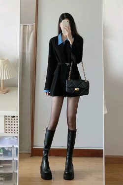 Chic Oversized Black Suit Jacket for Women - Loose Fit Casual Blazer for Spring and Autumn, Perfect for Petite Styles