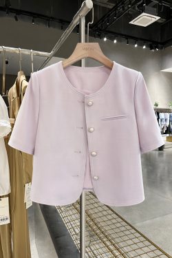 Chic Pink Lightweight Suit Jacket for Women - Versatile Summer 2025 Short Top for Effortless Style