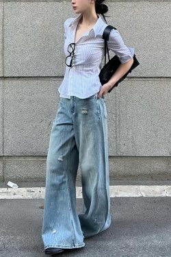 Chic Retro Hong Kong Style Color-Blocked Striped Short Sleeve Shirt for Women - Waist-Cinching Slim Fit Summer Top