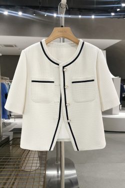Chic White French Style Short Sleeve Blazer for Women - Summer Lightweight 2025 Fashion Elegant Suit