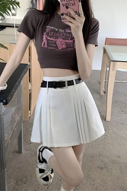 Chic White Plus Size High-Waisted Pleated Half Skirt for Women, Summer A-Line College Style Short Skirt