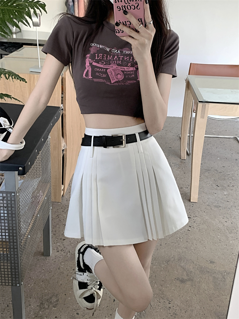 Chic White Plus Size High-Waisted Pleated Half Skirt for Women, Summer A-Line College Style Short Skirt Chic White Plus Size High-Waisted Pleated Half Skirt for Women, Summer A-Line College Style Short Skirt