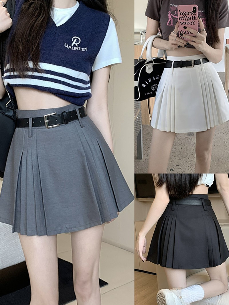 Chic White Plus Size High-Waisted Pleated Half Skirt for Women, Summer A-Line College Style Short Skirt Chic White Plus Size High-Waisted Pleated Half Skirt for Women, Summer A-Line College Style Short Skirt