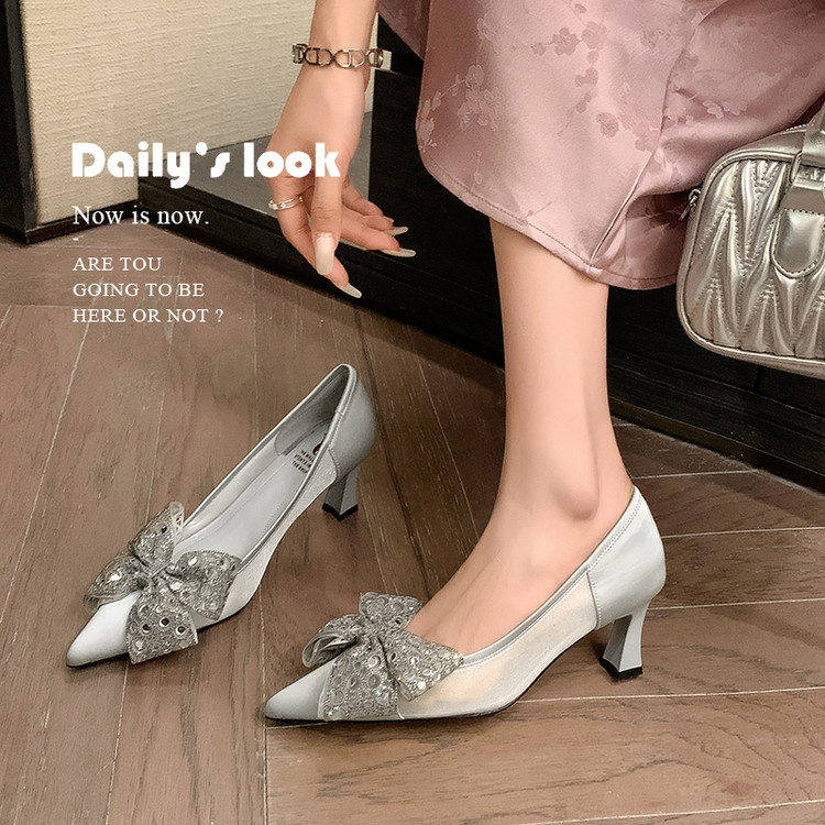 Chic Women's Pointed-Toe Bow Detail High Heels - Versatile French Fashion Style Shallow Mouth Shoes Chic Women's Pointed-Toe Bow Detail High Heels - Versatile French Fashion Style Shallow Mouth Shoes