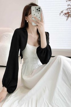 Chiffon Sun Protection Shawl Top for Women, Lantern Sleeves, Beaded Tassel, Versatile Slimming Outerwear for Spring & Summer