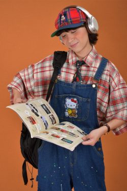 Childlike Retro Workwear Pocket Suspender Pants - Vintage Splash Paint Denim Floor-Length Trousers for Couples, Y2K Trend