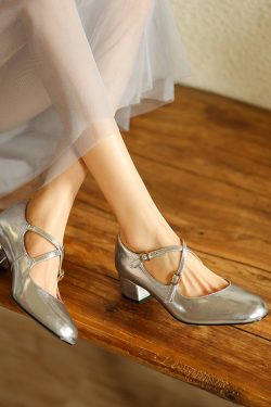 Chinese Style Genuine Leather Cross Strap Mid-Heel Mary Jane Shoes for Women - Elegant Spring Fashion Footwear