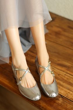 Chinese Style Genuine Leather Cross Strap Mid-Heel Mary Jane Shoes for Women - Elegant Spring Fashion Footwear