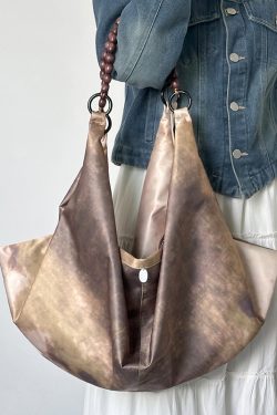 Chinese-Style Printed Dumpling Bag for Women, Versatile Large-Capacity Tote with Wooden Bead Shoulder Strap, National Style Fashion