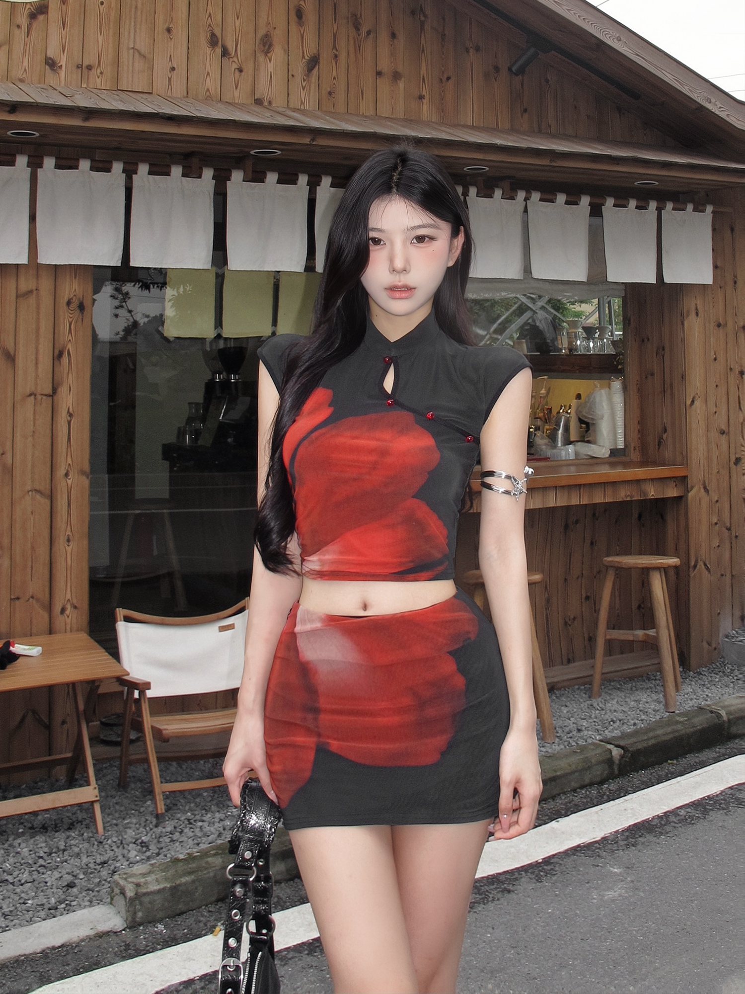 Chinese Style Qipao Collar Button Short Top and Pants Set - Three-Dimensional Printed Summer Outfit for a Chic Look Chinese Style Qipao Collar Button Short Top and Pants Set - Three-Dimensional Printed Summer Outfit for a Chic Look