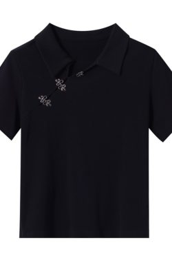 Chinese-Style Retro Short Sleeve T-Shirt for Women, Plus Size Polo Top, Spring Summer National Design, Vintage Aesthetic