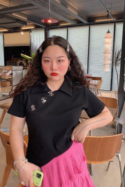 Chinese-Style Retro Short Sleeve T-Shirt for Women, Plus Size Polo Top, Spring Summer National Design, Vintage Aesthetic