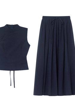 Chinese-Style Stand-Collar Vest and Half-Skirt Set for Women - Summer High-End Slimming Two-Piece Outfit